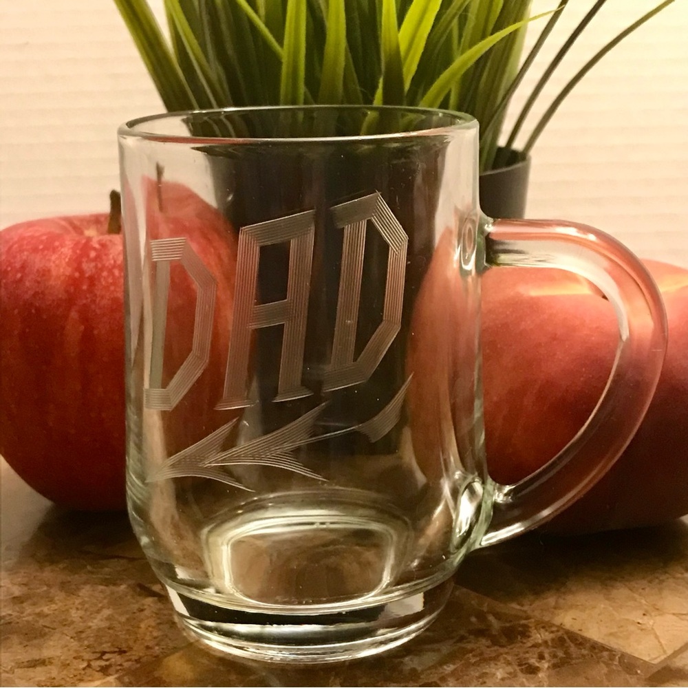 Etched DAD Glass With Handle Coffee Mug Beer Cup